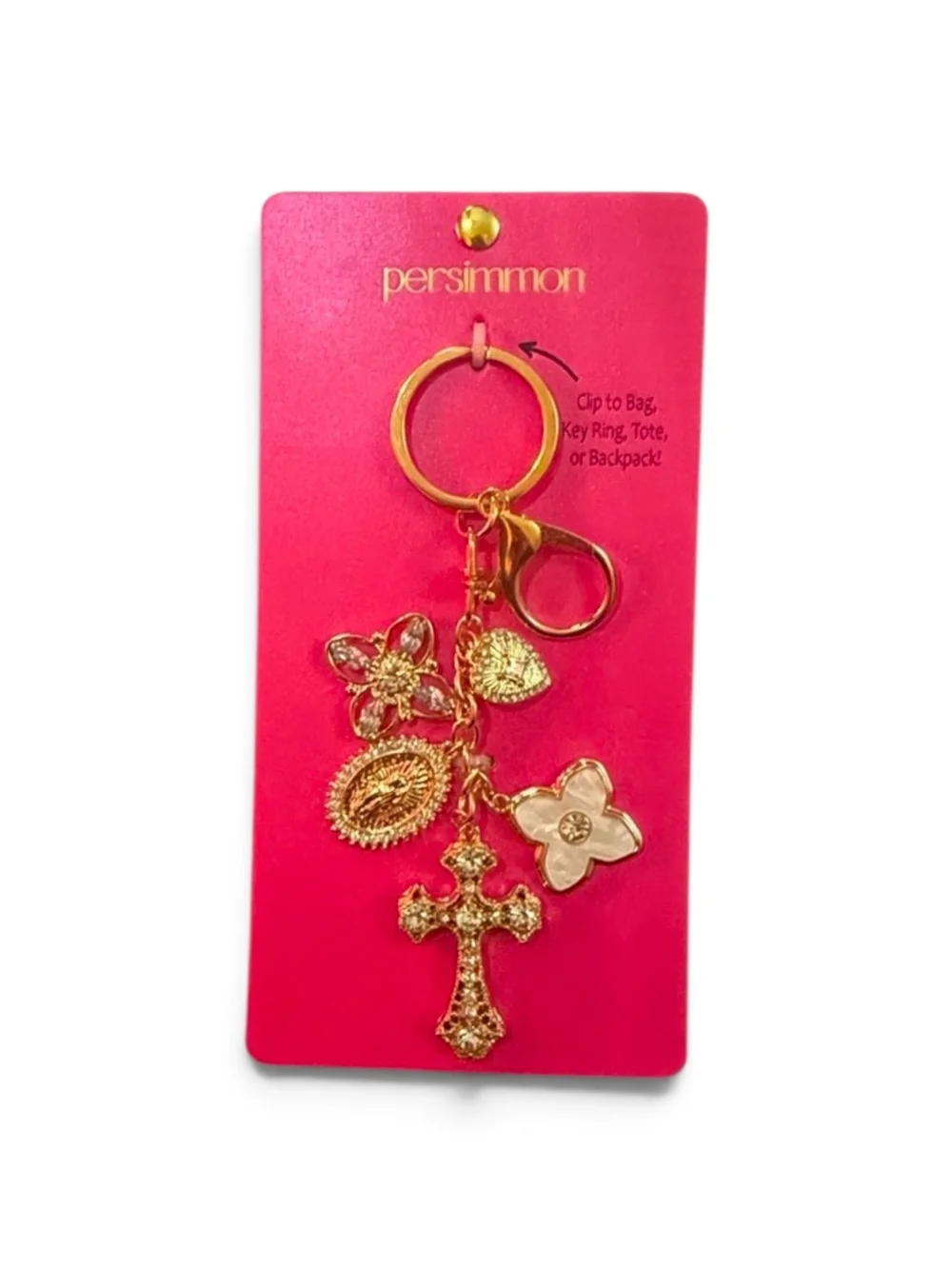 💛▪️Persimmon ▪️Gold Tone Multi-Charm Key & Card Holder Charm - Gold and White